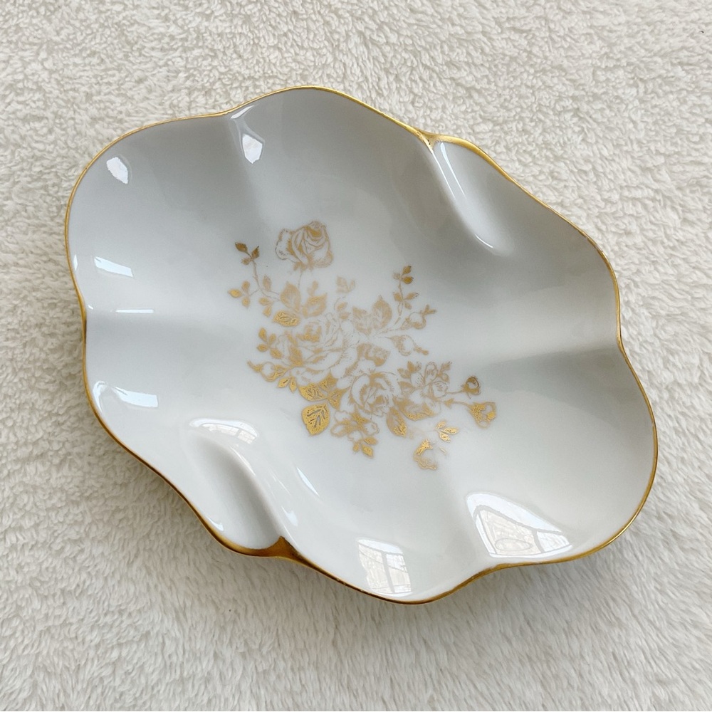 Royal Limoges France Gold Floral Porcelain Trinket Dish